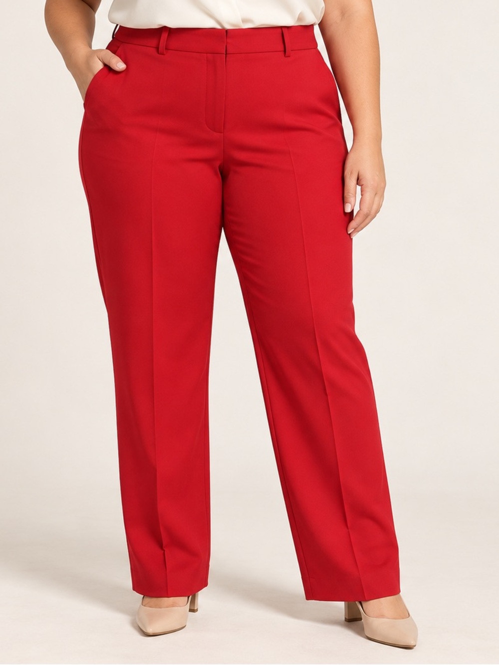 Lane Bryant Perfect Drape Red Straight Leg Trousers Size 16 Plus Office Workwear